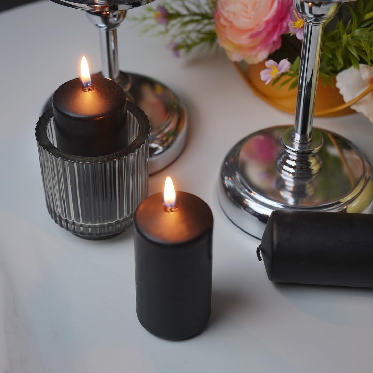 Set of 20 | 2-Inch Wide x 4-Inch Tall Black Pillar Candles - Elegant Décor for Home, Events, and Celebrations - Deep Black Finish