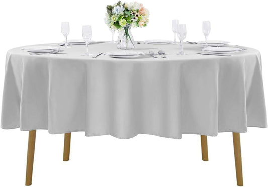 60 inch Round Tablecloth Washable Polyester Table Cloth Decorative Table Cover for Wedding Party Dining Banquet（60 inch,Silver）