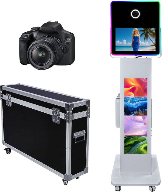 Portable Photo Booth with 15.6''and 29''LCD Touch Screen Selfie Photobooth Machine for Events Wedding Party Rental Christmas Flight Case (Machine+Camera)