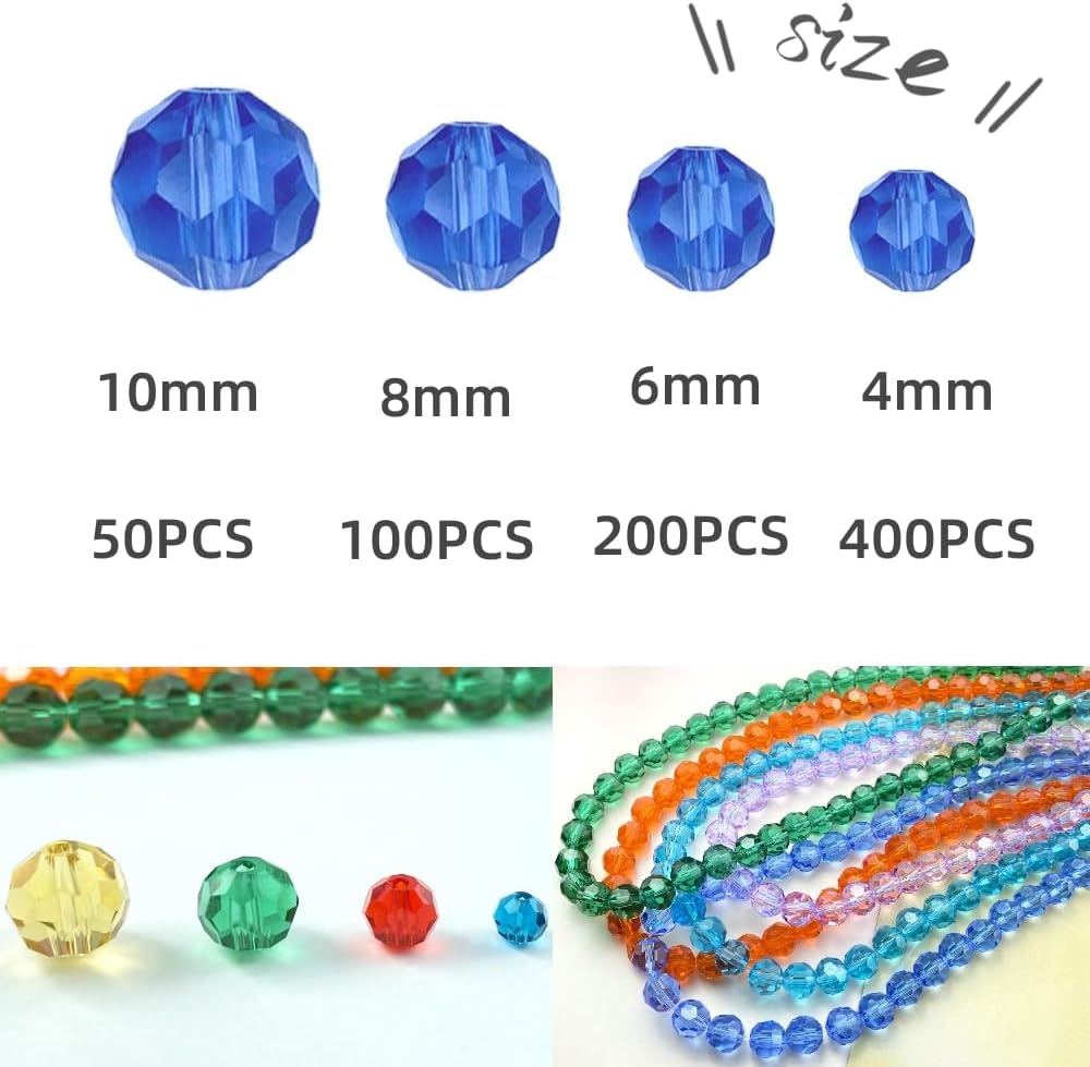 50 PCS 10mm Crystal Glass Beads Round Multiple Faceted Loose Spacer Glass Beads for DIY Handcrafte Bracelet Necklace Earring Jewelry Making(Light Sapphire)
