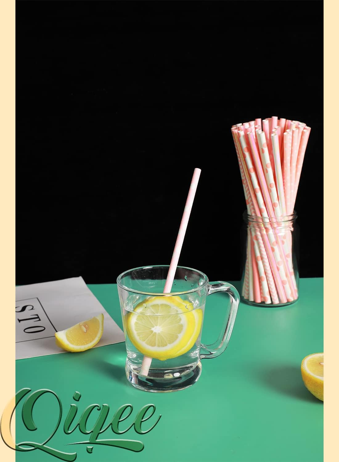 Pink Paper Straws 150pcs Disposable Straws Bulk (10 Pattern) qiqee