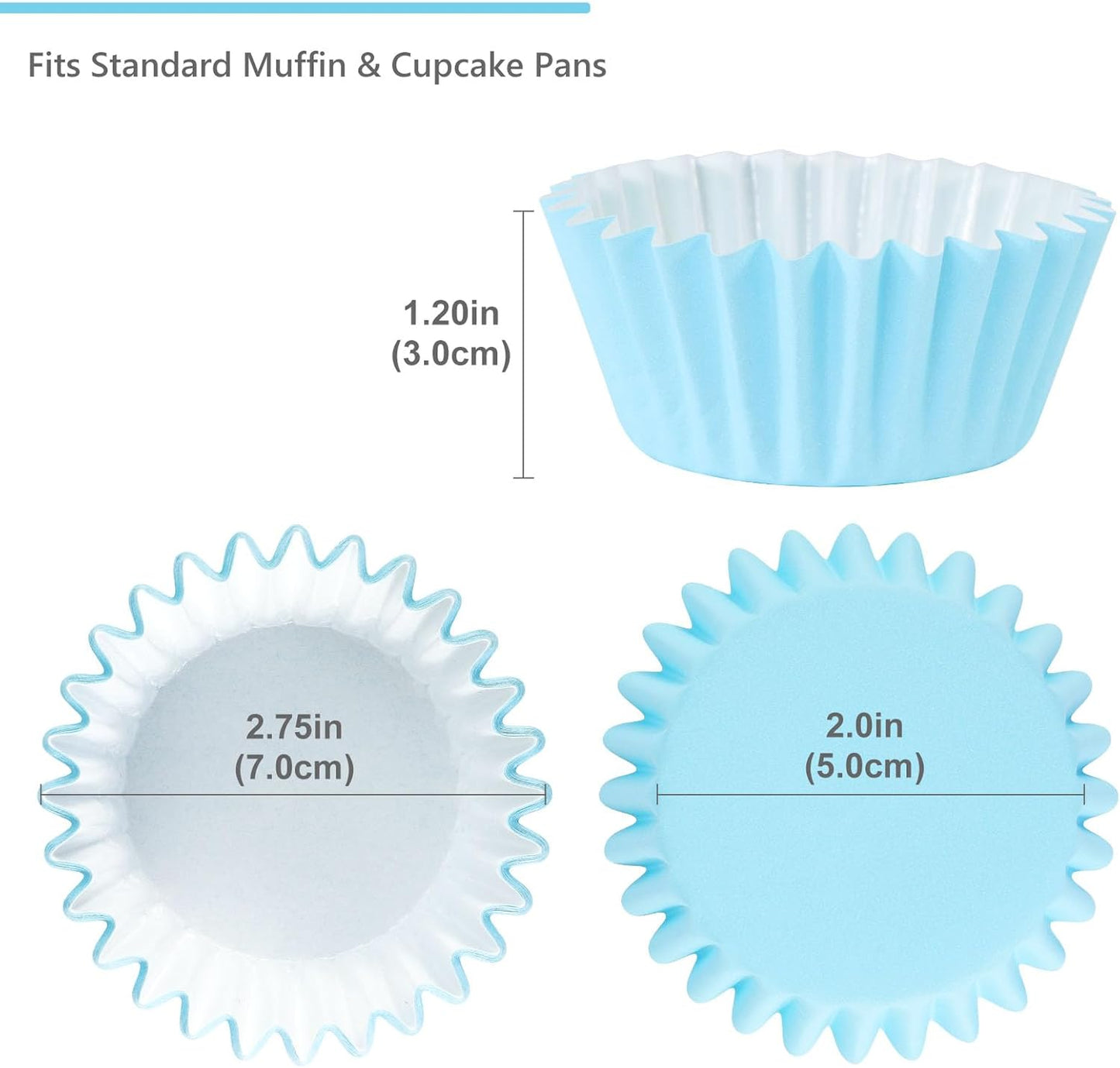 Caperci Grease-Resistant Standard Blue Cupcake Liners 150 Counts - Heavy Duty Paper Muffin Baking Cups, Odorless, No Muffin Pan Needed, Easily Peels (Light Blue)