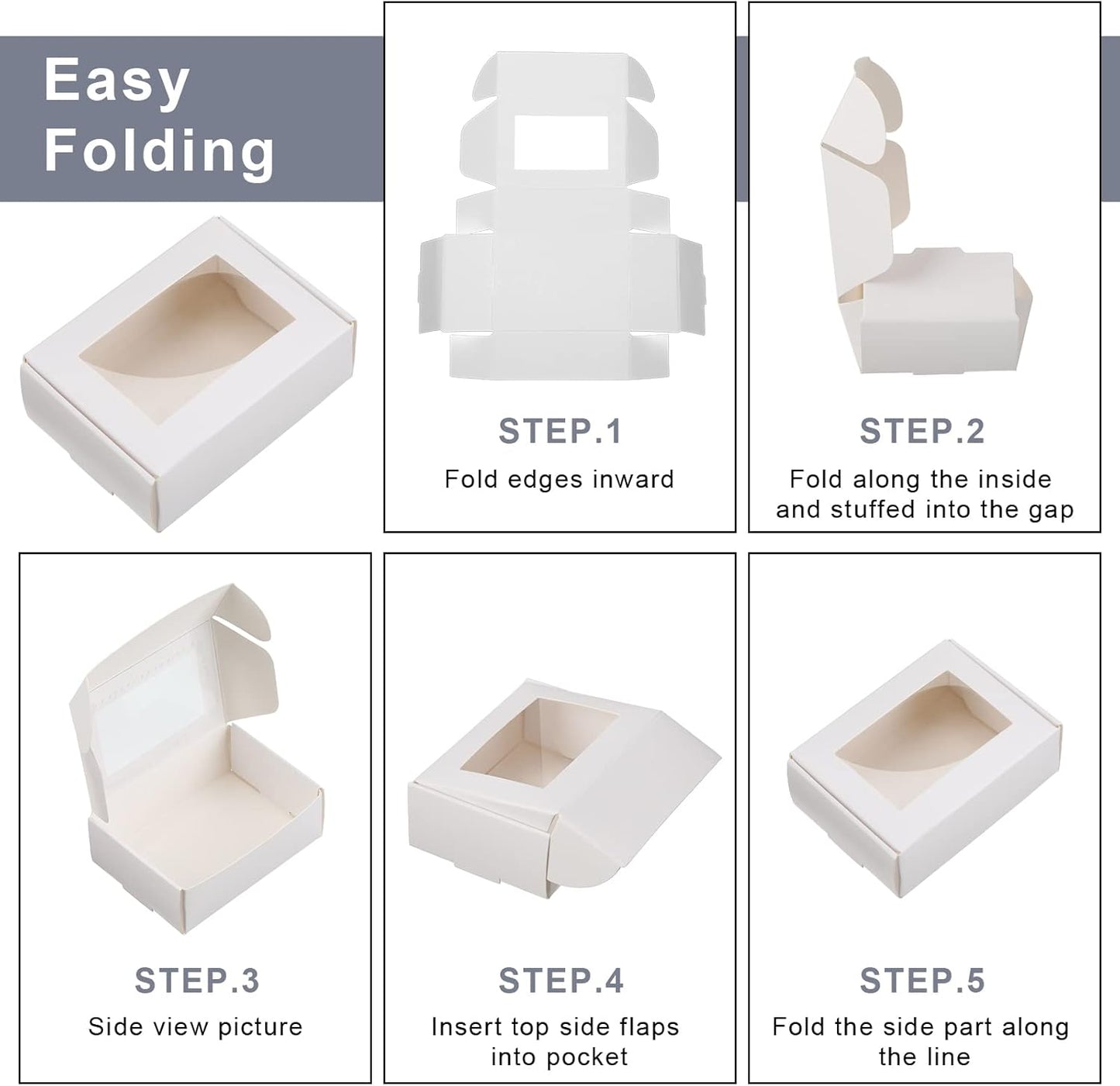 Zonon 30 Pcs Soap Boxes for Homemade Packaging, Mini Kraft Treat Boxes with Window for Bakery Candy Soap Making Gift Packaging(3.7 x 2.6 x 1.37 Inch,White)