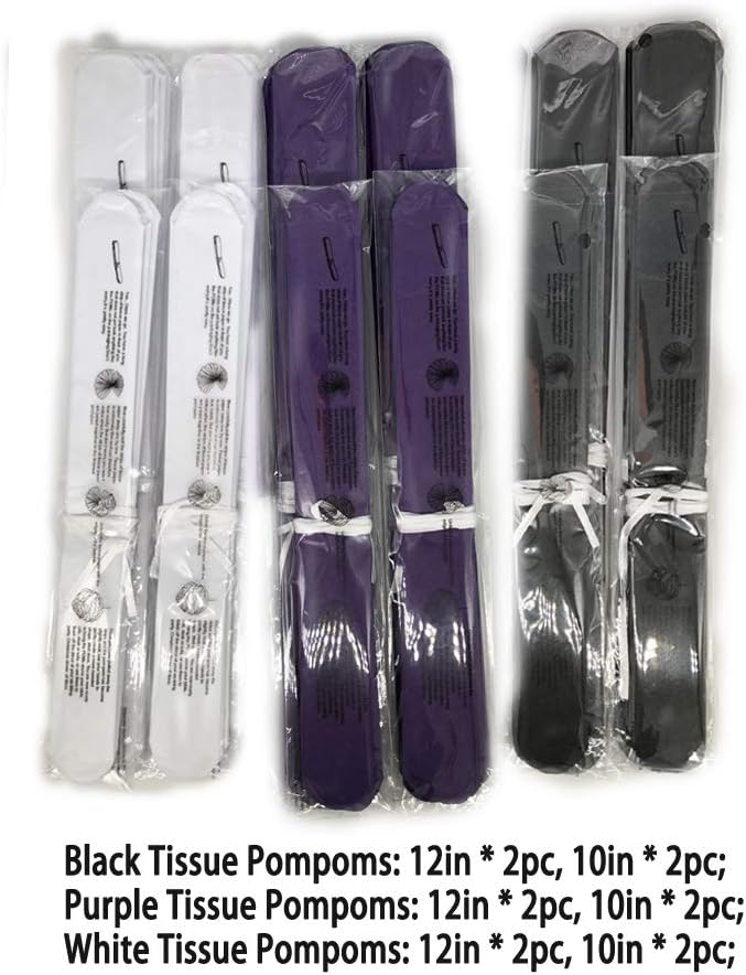 Paper Flower Tissue Pom Poms Graduation and Galaxy Party Favor Supplies (Black,Purple,White,12pc)