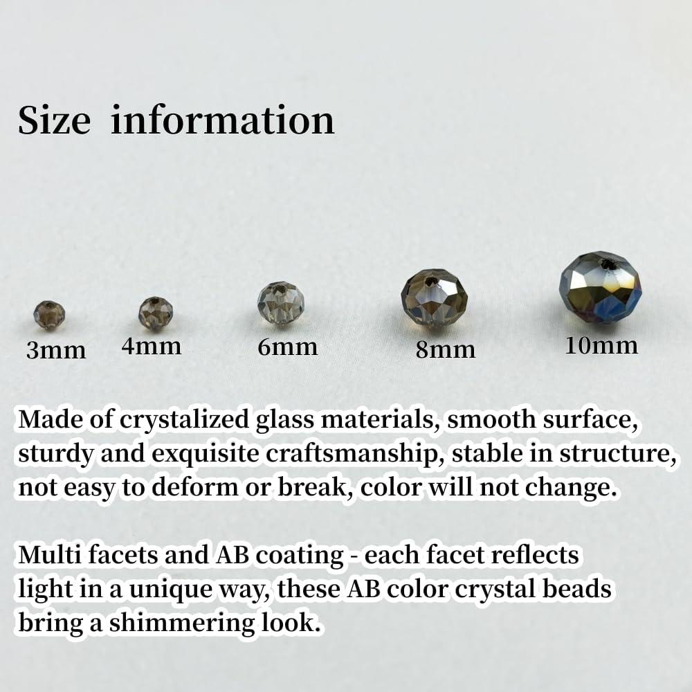 100pcs 8mm Crystal Glass Beads for Crafts Faceted Rondelle Glass Beads for Jewelry Making Crystal Spacer Beads for Necklaces Bracelets Earrings DIY Craft(Gray AB)