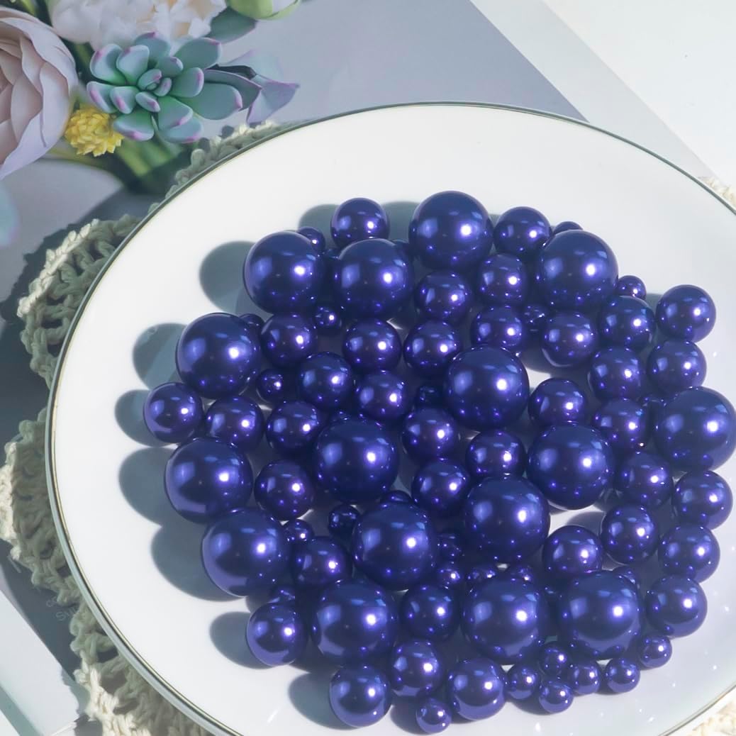 150Pcs Dark Purple Polished No Hole Faux Pearl Beads for Vase Filling Decorations, Plastic Pearls Vase Fillers, Table Scatters, Wedding Centerpiece, Home Decor, 8/14/20 mm