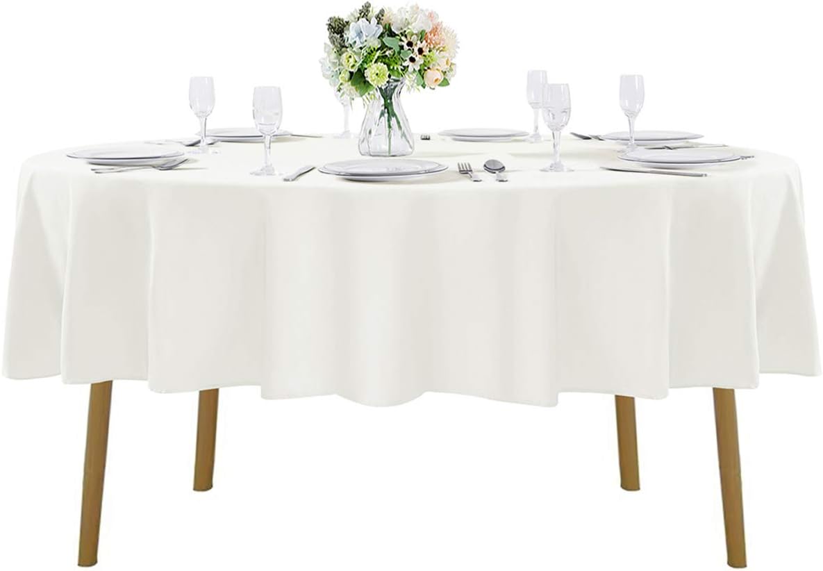 120 inch Round Tablecloth Washable Polyester Table Cloth Decorative Table Cover for Wedding Party Dining Banquet（12 Pack 120 inch,Ivory）