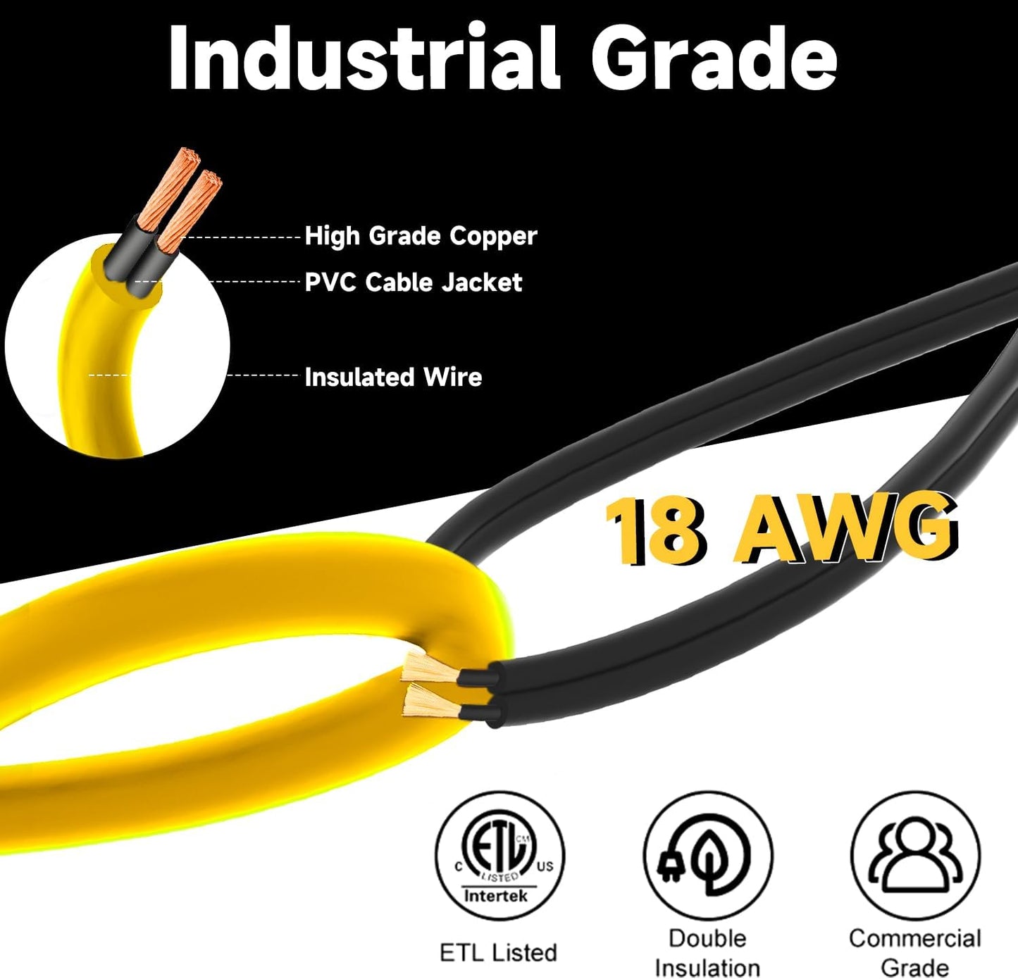 100ft LED Construction String Lights, 150W 15000LM Super Bright LED String Work Light, Construction Temporary Lights Apply to Renovation, Courtyard, Jobsite, and All Outdoor Lighting (100ft-10lights)