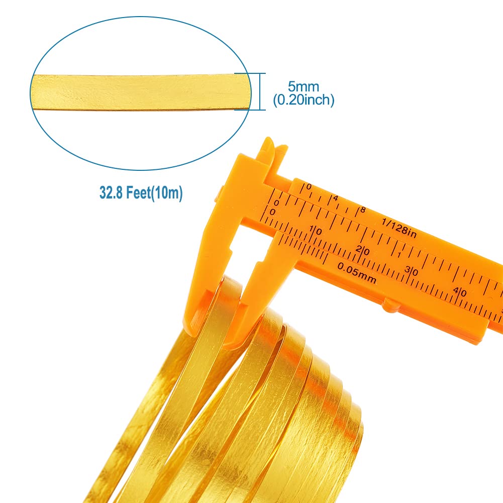 Fashewelry 32.8Ft 5mm Aluminum Flat Wire Gold Bendable Metal Craft Wire Strip for Bezel Sculpting Armature Jewelry Making Gem Metal Wrap