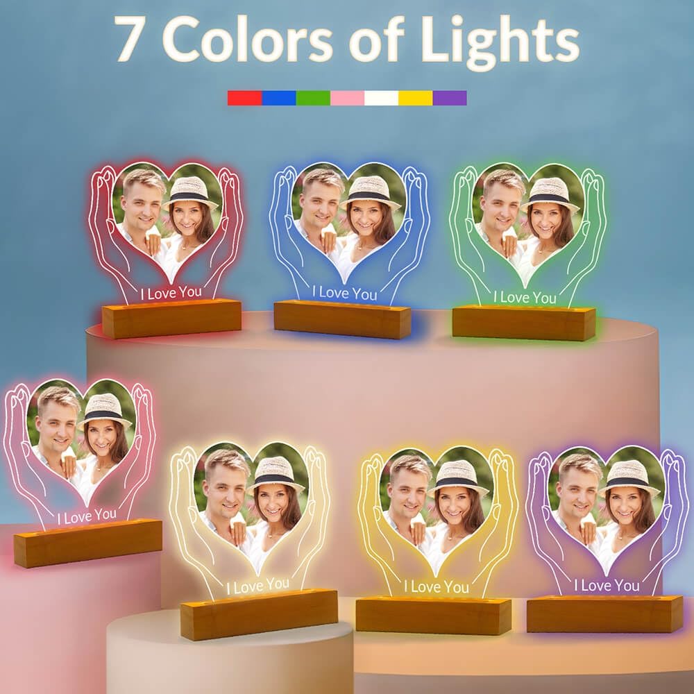 Custom Picture Frames with Photo, Personalized Photo Frames with Night Light, Customized Picture Photo Frame, Personalized Anniversary Couple Gifts for Women Men Her Him