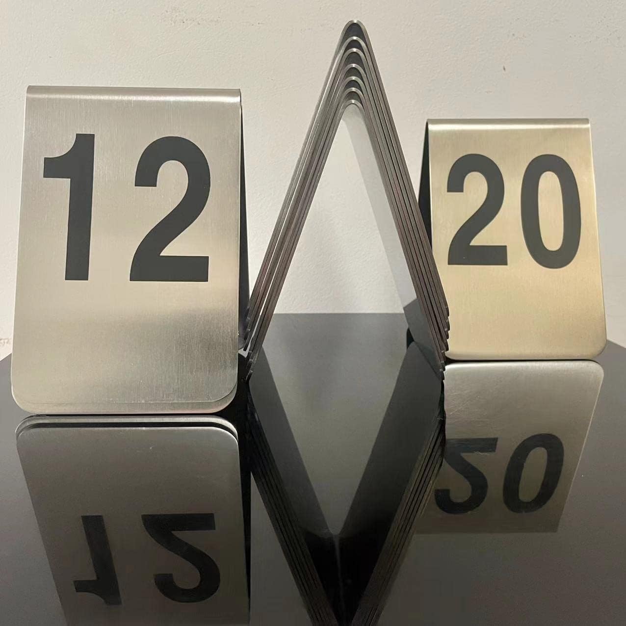 Metal Place Cards Stackable Tent Style Table Numbers,Place Card Holders for TRPG Wedding Party Restaurants Cafes Bars Gatherings Meeting Room Board Games (Black, Large 11-20)
