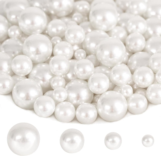 300Pcs Pearl Vase Filler, White No Hole Faux Pearl Beads for Centerpieces Vases, Candle Centerpieces, Wedding Birthday Party Home Decor 8/10/14/20mm