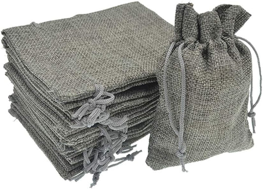 20pcs Burlap Bags with Drawstring, 2.7x3.5 Inch Jute Jewelry Gift Bags Bulk for Christmas Wedding Party Favors Treat Pouches (Gray)