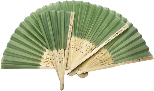 Personalized Wedding Fans Handheld Folding Fans (15Pcs) - Custom Engraved Green Silk Fans for Bridal Shower Favor/Baby Shower Favor, Birthdays Party Gifts/Gifts for Party Guests