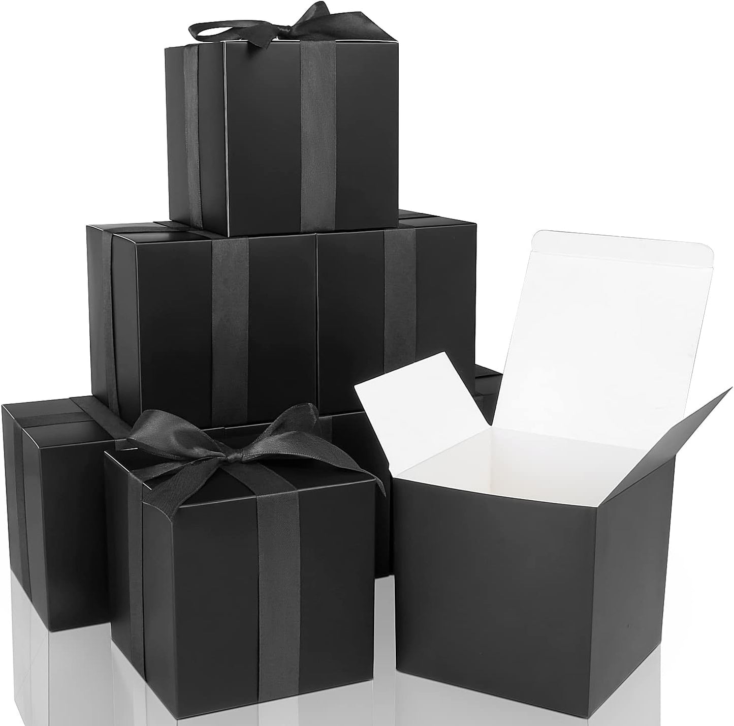 COTOPHER Small Gift Boxes 25 Pack 5x5x5 inches Black Gift Boxes with Lids for Gifts, Crafting, Wedding Party Favor, Cupcake Boxes, Candy, Bridesmaids Proposal Box with Ribbons and Stickers