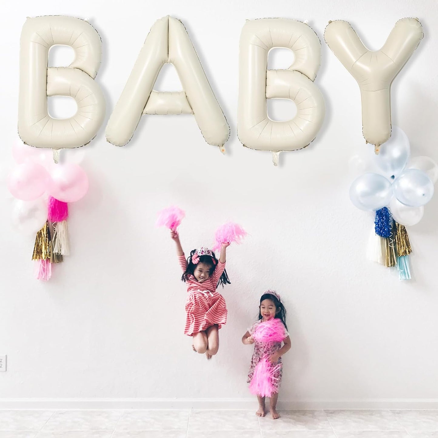 V Letter Balloons Cream, 40 Inch Alphabet Foil Word Balloons, Large Mylar Inflatable Beige Name Balloon Letters V, Big Helium Custom Letter Balloons White for Women Birthday Party Decoration Supplies