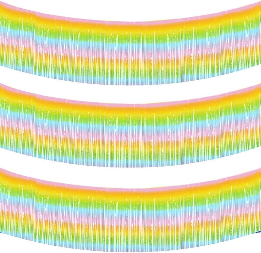 BEISHIDA 3 Packs Metallic Foil Fringe Garland Light Rainbow Wall Hanging Tinsel Fringe Banners for Car Floats Bridal Shower Wedding Birthday Easter Graduation Holiday Party Decoration(30 Feet)