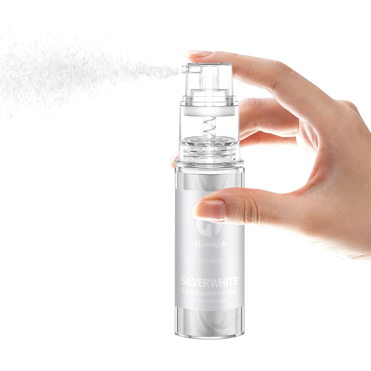 White Edible Glitter Spray - 10g Edible Silver White Cake Glitter Food Grade Silver White Spray Glitter for Chocolate Cocktails Strawberry