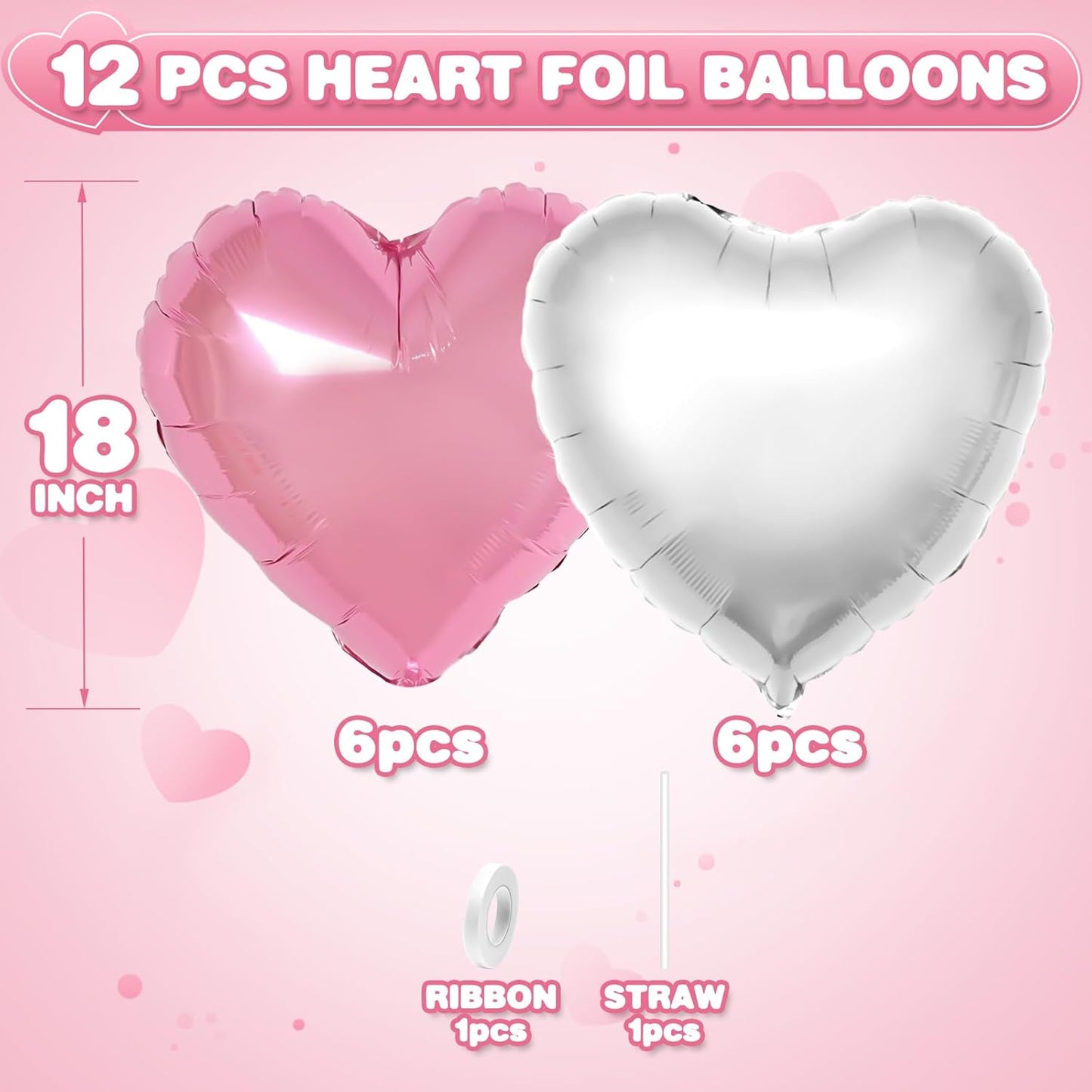 Pink Silver Heart Balloons,12Pcs 18Inch Pink Silver Heart Shaped Foil Helium Balloons for Baby Shower Birthday Anniversary Wedding Engagement Party Decorations