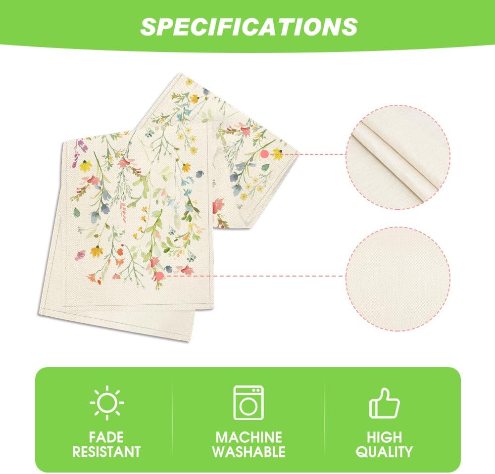 Artoid Mode Wildflowers Bloom Flowers Spring Table Runner, Seasonal Summer Floral Kitchen Dining Table Decoration for Home Party Decor 13x90 Inch