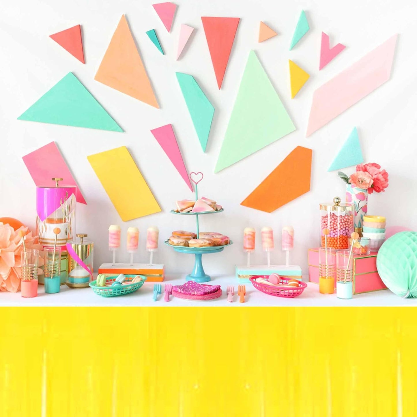 3 Pack 29 x108 Inch Macaron Yellow Foil Fringe Table Skirts Metallic Banner for Tinsel Streamer Garland Backdrop for Parade Floats Mother's Day, Graduate, Birthday, Wedding Party Decoration