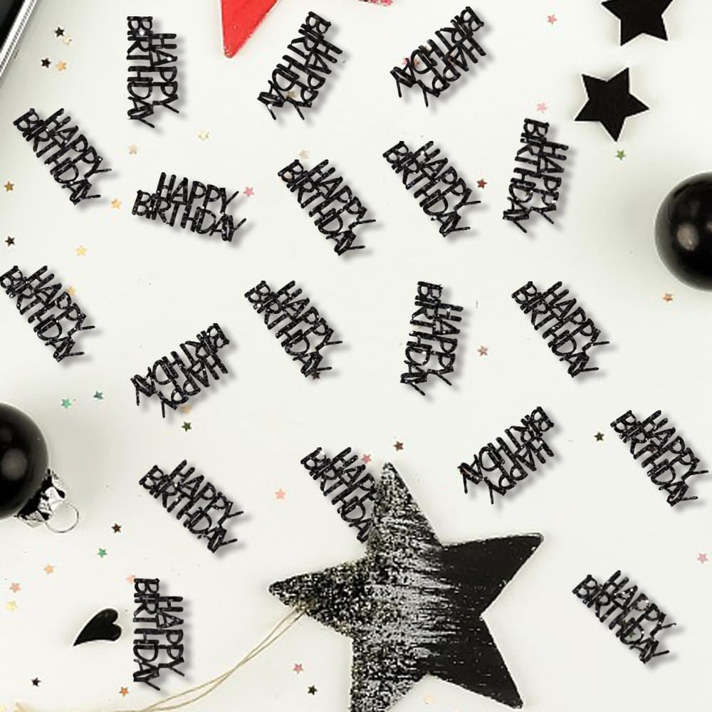 Black Happy Birthday Confetti Birthday Party Decorations Glitter Table Scatters for Adult Birthday Anniversary DIY Crafts Party Supplies 100PC