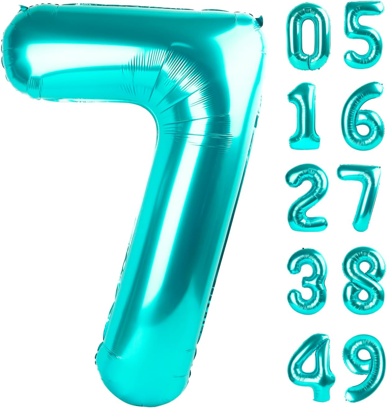 Teal Blue Number 7 Birthday Balloon 40 Inch, Digital Balloons for 7 17 27 70 77 Party Celebration Decorations Supplies, Teal Blue Mylar Foil Numbers Balloon for Seven Wedding Anniversary