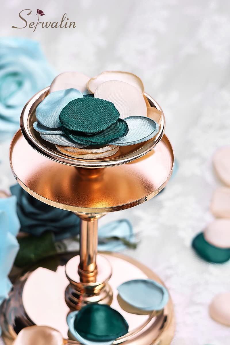 Serwalin 300Pcs Silk Rose Petals Flower Petals for Christmas Weddings Proposal Green Gold Petals Flower Girl Petals Aisle Flower Girl Basket Runner Bridal Shower Table Decor (3 Color Mixes)