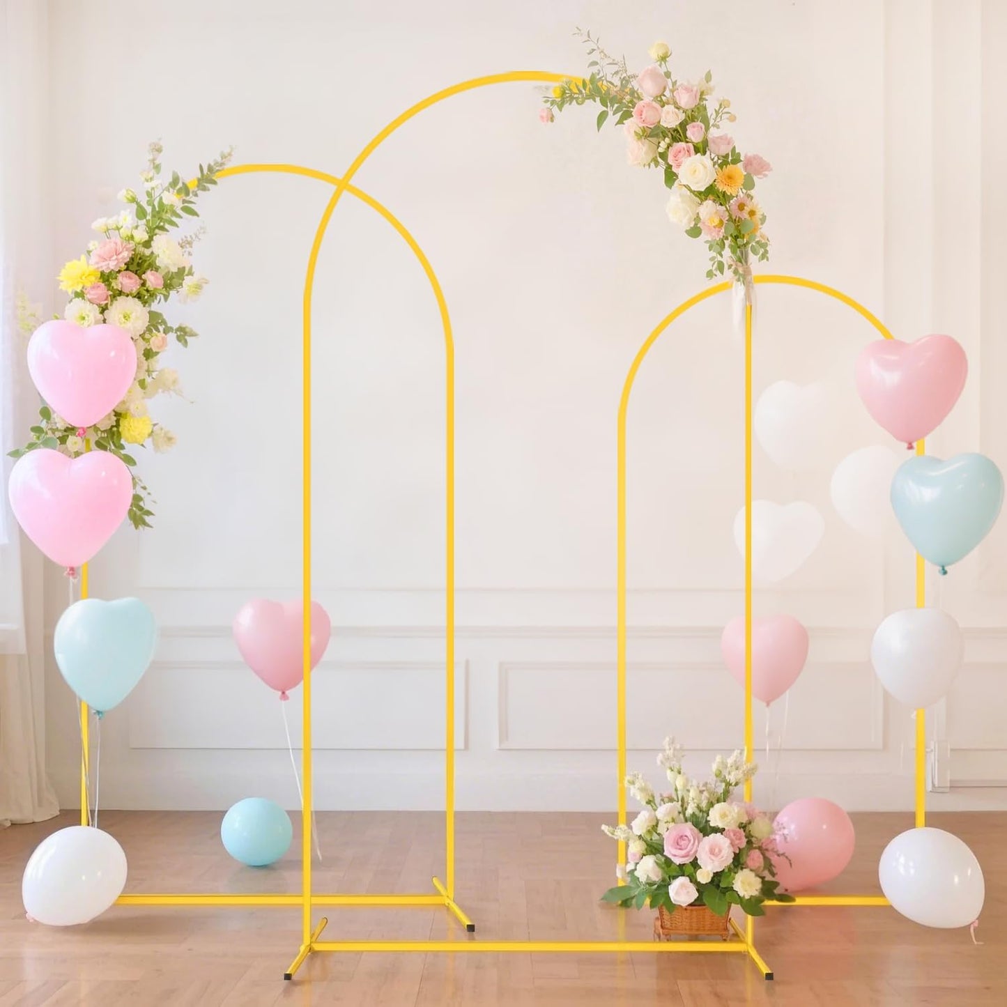 FUHSY Set of 3 Wedding Arch Backdrop Stand and Cover Set 7.2FT, 6.6FT, 6FT Metal Arch Backdrop Stand with Sage Green Spandex Arch Stand Cover Wedding Arches Frame for Birthday Bridal Baby Shower Event