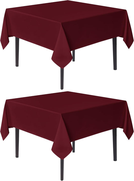 sancua Square Tablecloths 85x85 Inch Burgundy, 2 Pack - Fabric Table Cloth for Square or Round Tables, Washable Polyester Table Cover for Christmas Dinner, Holiday Party, Decorative Display Tables