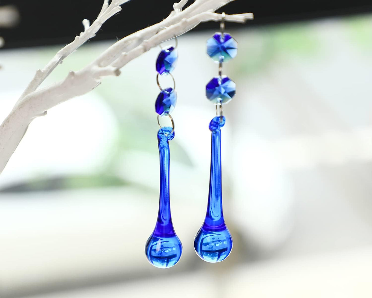H&D 10pcs Suncatcher Crystal Raindrop Chandelier Prisms Pendants,Glass Prisms with Octagon Beads Lamp Curtain DIY Suncatcher Chandelier Parts (Cobalt Blue)