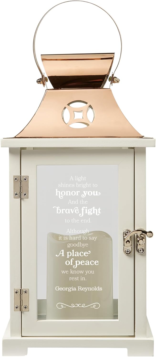 Let's Make Memories Personalized Memorial Lantern - Sympathy - Condolences - LED Candle - Automatic Timer - Wood/Stainless Steel - Copper Finish - A Brave Fight