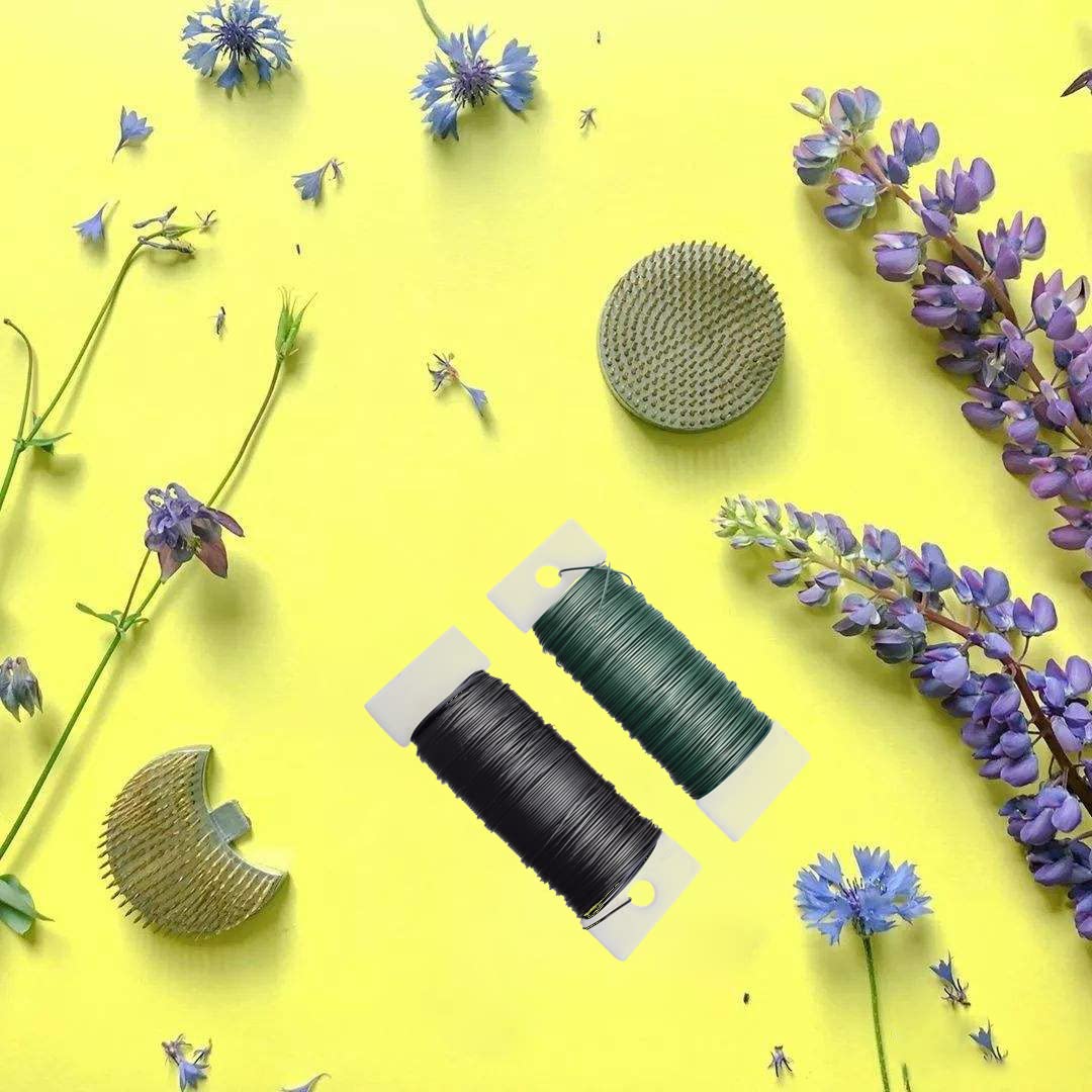 2 Rolls 76 Yards Flexible Floral Bind Wire 22 Gauge Paddle Wire for DIY Crafts Flower Arrangements Garlands, 1xBlack & 1xGreen