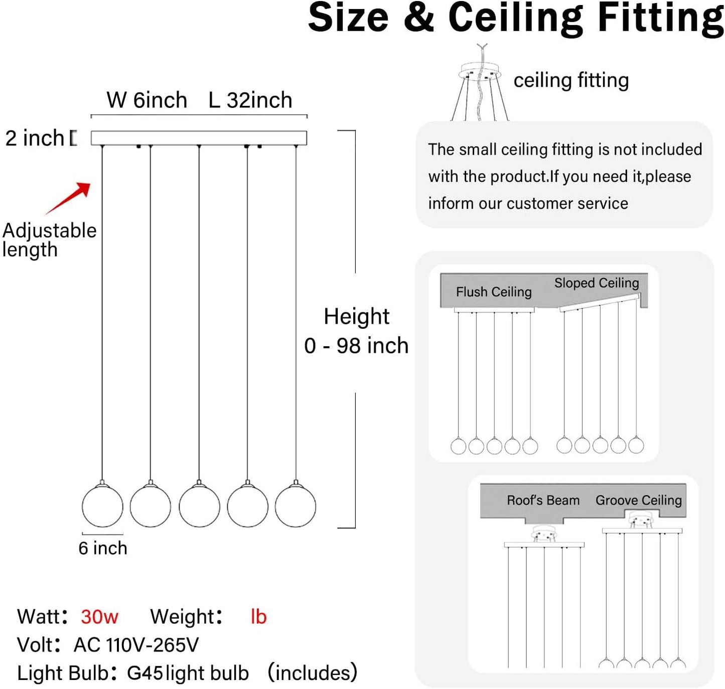 5-Lights Globe Pendant Light for Kitchen Island H 98" Silver Rectangle Chandelier Milk White Glass Pendant Lighting for Living Room Bedroom Entryway