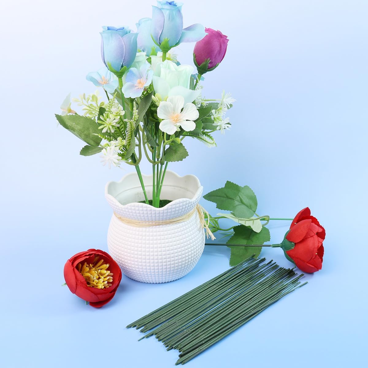 Green Floral Stems - 100pcs Plastic Flower Rods for Bouquets and Arrangements, Ideal for Crafts and Florists (30CM /12in)