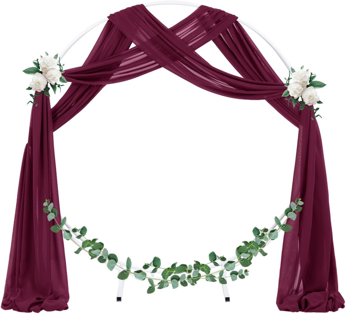 Socomi Wedding Arch Draping Fabric 1 Panel 29" x 19Ft Burgundy Sheer Chiffon Curtain Drapes 6 Yards for Wedding Ceremony Birthday Party Decoration