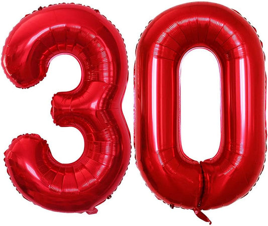 GOER Number 30 Balloons for 30th Birthday Party Decorations,42 Inch Jumbo Foil Helium Balloons for 30th Anniversary (Red)