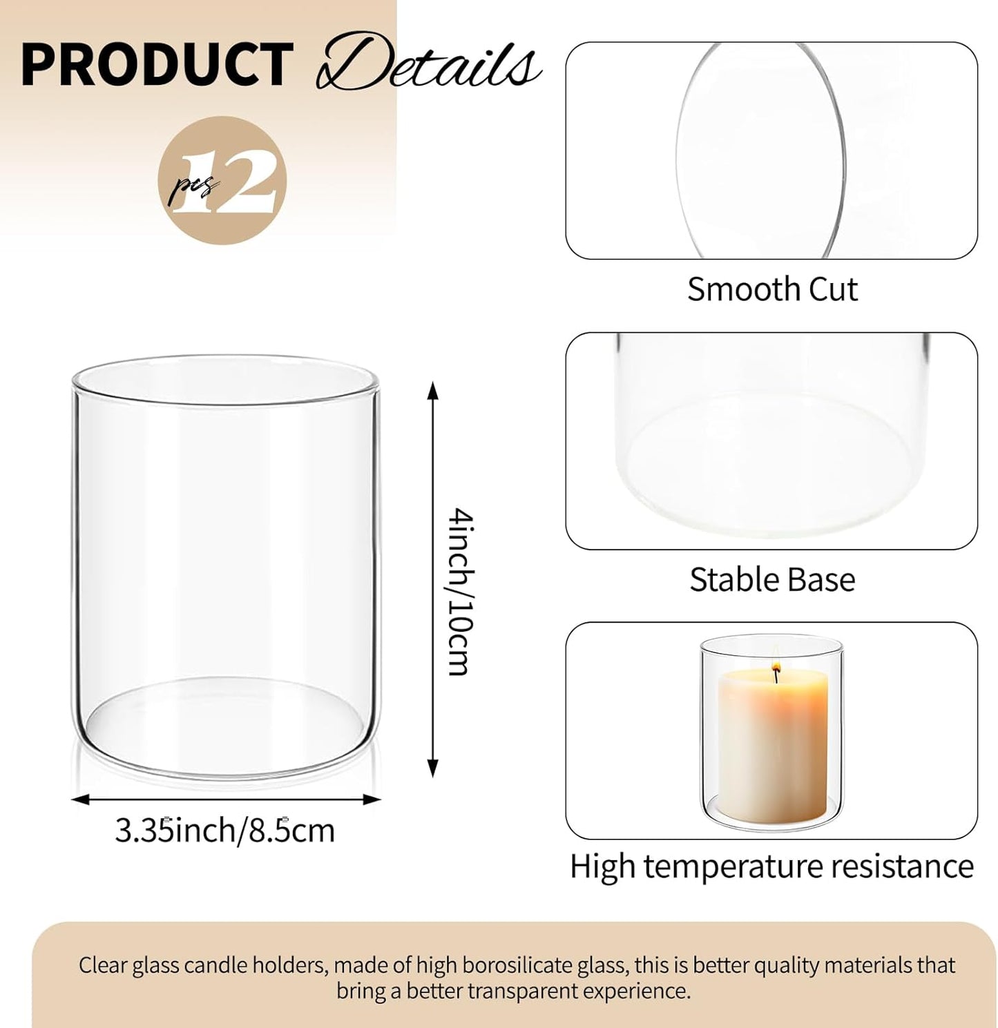 12Pack Glass Cylinder Vases for Centerpieces - 4 Inch Small Flower Vase for Wedding Decorations, Floating Candle Holder Vase Bulk,Glass Hurricane Candle Holders for Table Shelf, Party, Home Decor