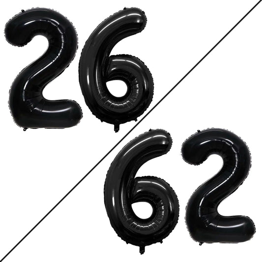 GOER Number 26 Balloons for 26th Birthday Party Decorations,42 Inch Jumbo Foil Helium 62 Balloons for 62nd Birthday Party Decoration (Black)