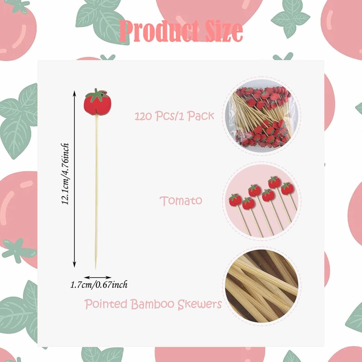 120 Pcs Tomato Cocktail Picks 4.7" Drinks Fruits Hawaiian Party Food Garnish Skewer Sticks Halloween Decorations Supplies Cowboy Handmade Bamboo Toothpicks