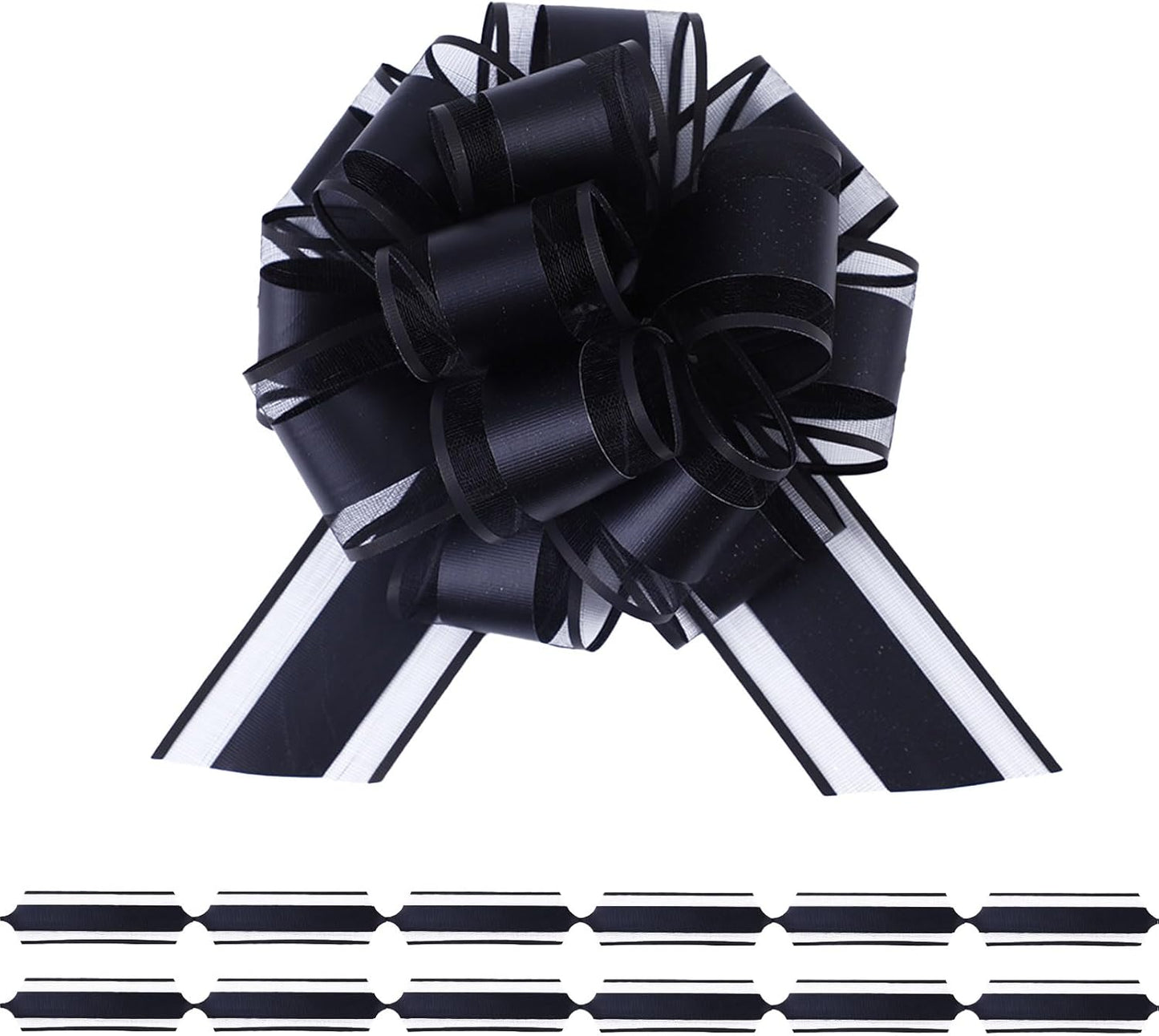 6Pcs 6inch Pull Bow Gift Wrapping,Pull Bow For Gift Basket, Gift Bag Box Wrapping Decor, Valentines Day, Birthday, Anniversary, Wedding, Flower Packaging (Black)