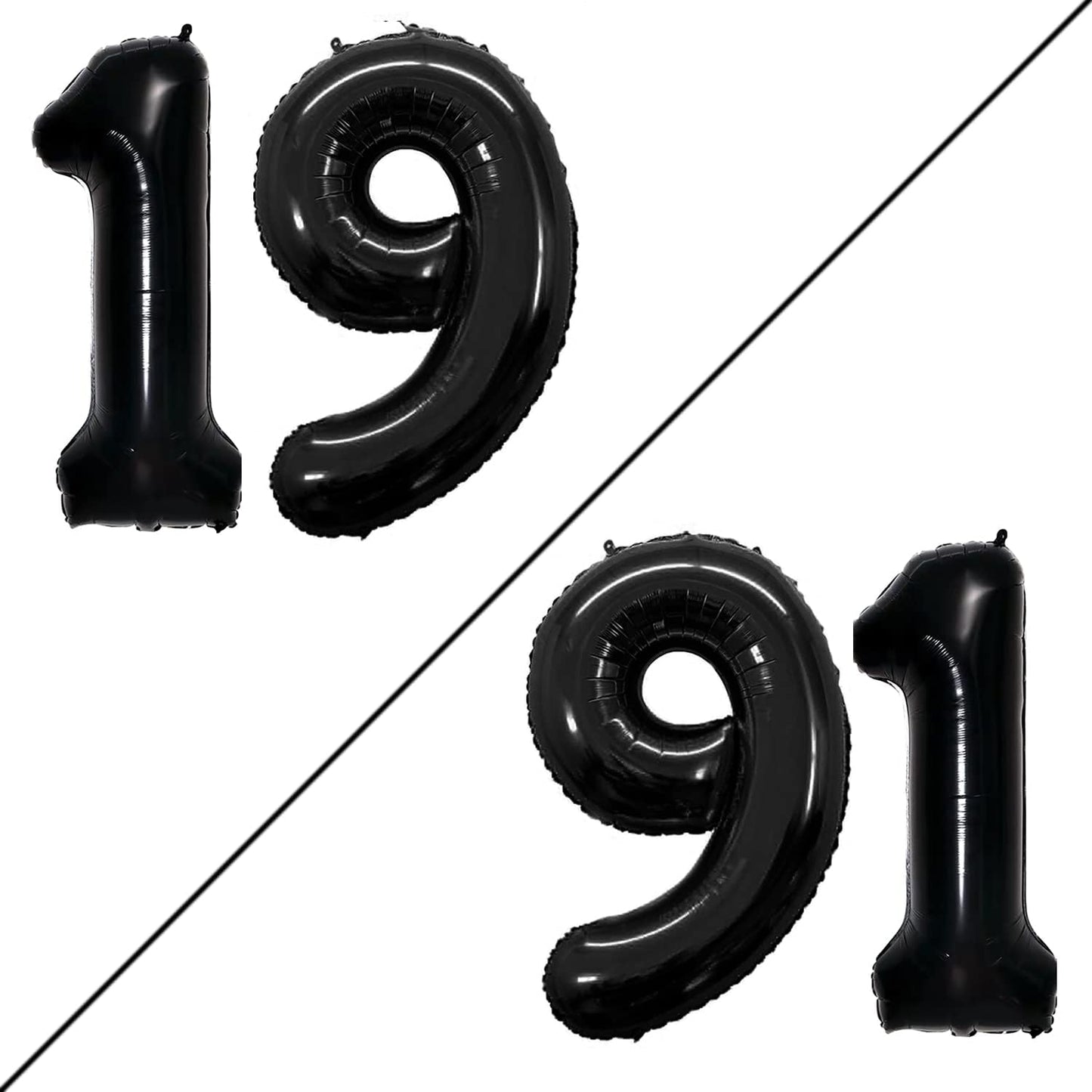 GOER Number 19 Balloons for 19th Birthday Sweet 19 Party Decorations,42 Inch Jumbo Foil Helium 91 Balloons for 91st Birthday Party Decoration (Black)