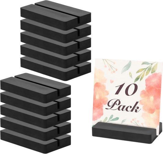Acrylic Sign Stand Card Holder, 10 PCS Place Sign Holders with Card Slot, Stands for Acrylic Signs, Table Numbers Display Stands for Meeting/Menu/Table Numbers (Black)