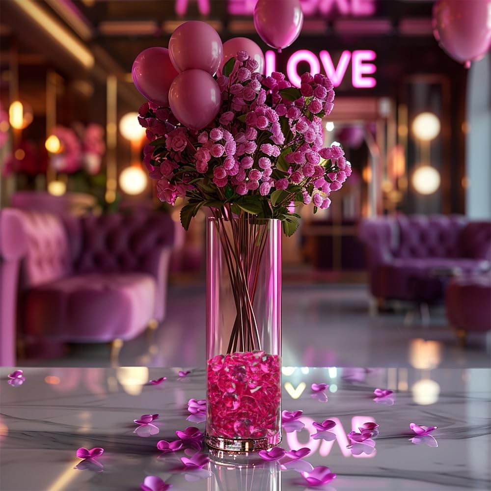 HappyFiller 720 Pcs Fuchsia Acrylic Diamonds Gems for Wedding Decorations Table Scatters,Vase Fillers, Treasure Gemstones,Bridal Shower,Floral Home Centerpieces,Party Favor,14 OZ,0.8/0.4 Inch Mix