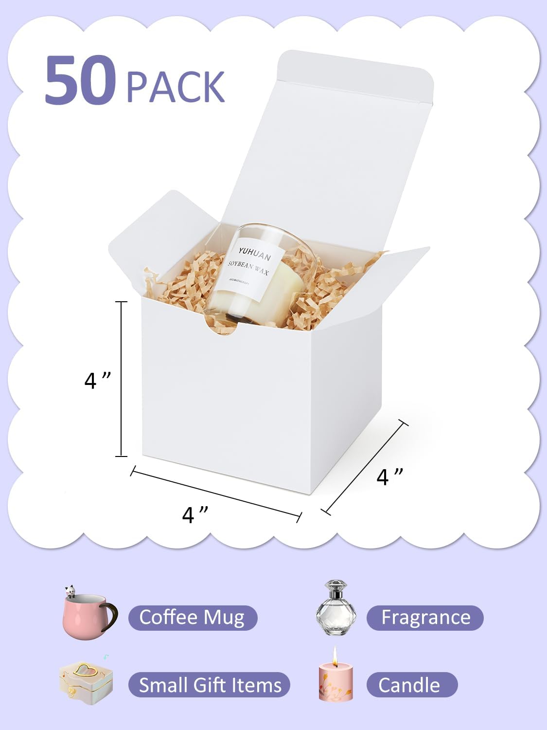 Eupako Gift Boxes 4x4x4 50 Pack White Kraft Paper Box with Lids Party Favor Boxes for Bridesmaids Proposal, Crafting, Cupcake, Wedding, Christmas