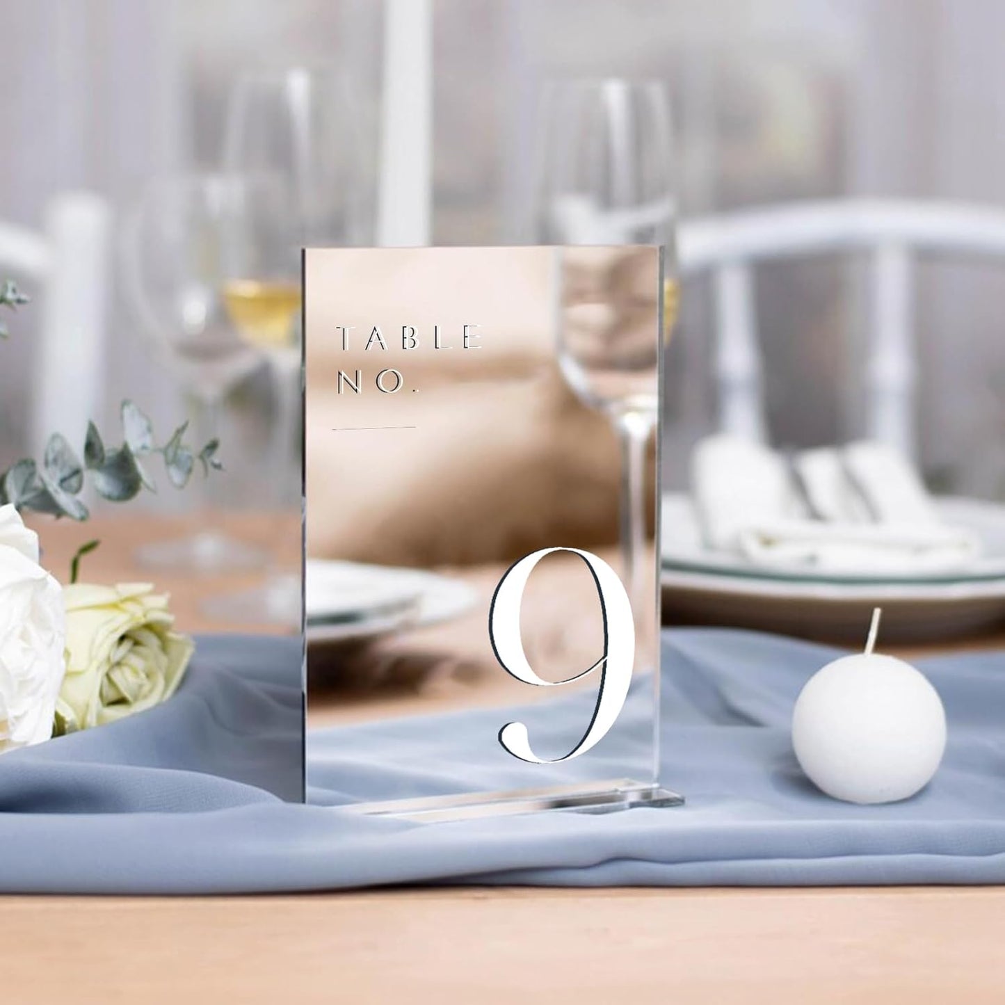 JINMURY Sliver Wedding Table Numbers 1-15 with Stands, 5"x7" Sliver Mirror Acrylic Table Numbers for Wedding Reception (Sliver Mirror White Font, Number 1-15, 5"x7")