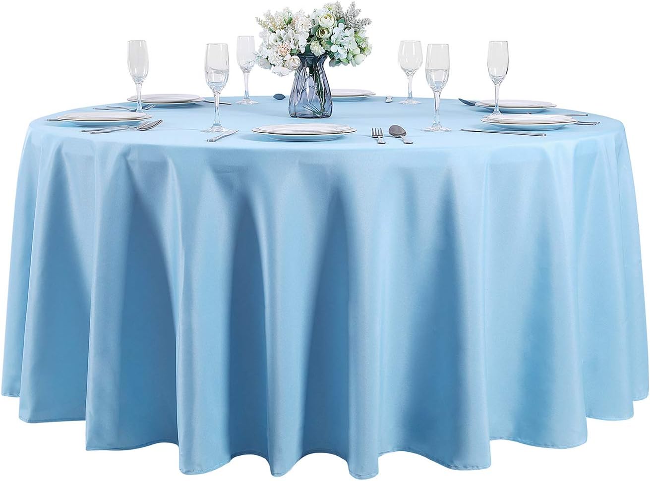 108 inch Round Tablecloth Washable Polyester Table Cloth Decorative Table Cover for Wedding Party Dining Banquet（108 inch,Blue Mist）
