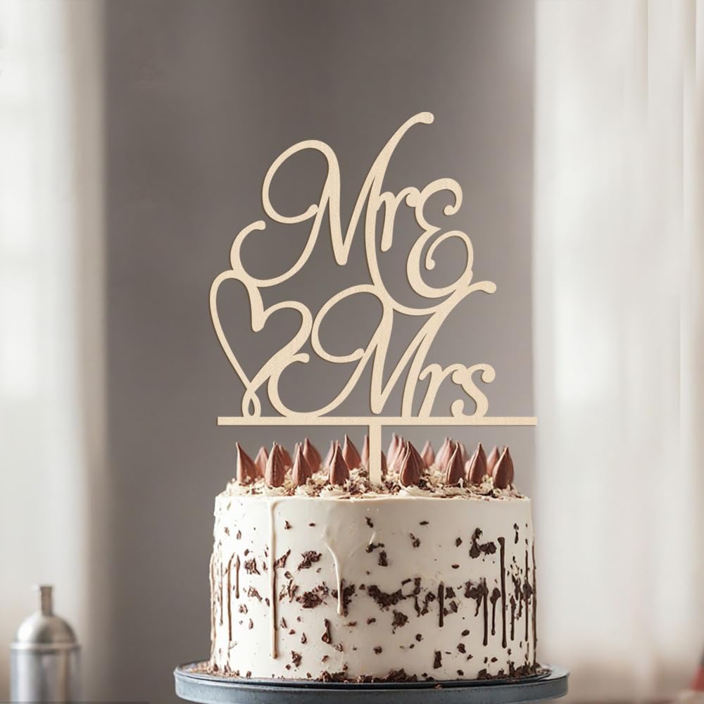wood Mr and Mrs Cake Topper,Bride and Groom Sign Wedding/Engagement/Anniversary Cake Toppers Decoration