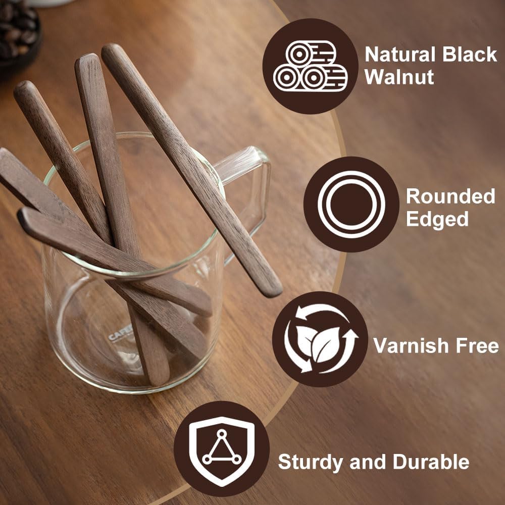 Black Walnut Wood 4Pcs Coffee Stirrers 6″ Reusable & Multifunctional for Coffee, Drinks, Tea, Milk, Oatmeal, Crafts and Oil, butter spreader Great for jam, jelly, peanut butter etc.