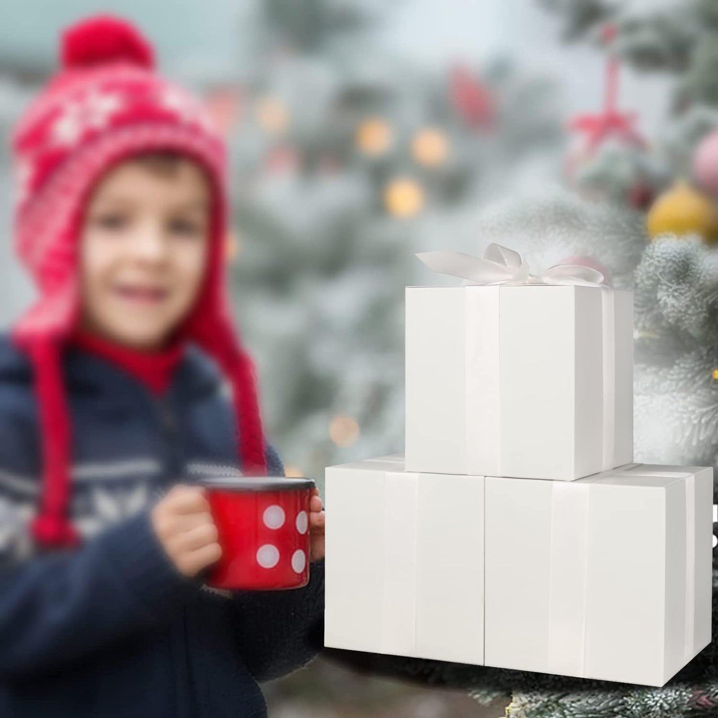 COTOPHER Small Gift Boxes 25 Pack 5x5x5 inches White Gift Boxes with Lids for Gifts, Crafting, Wedding Party Favor, Cupcake Boxes, Candy, Bridesmaids Proposal Box with Ribbons and Stickers